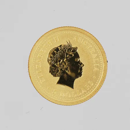 Mynt, 5 Dollars, Elizabeth II, Australien, 2001, i etui, ca Ø14mm, 24K guld. Vikt: 1,6 g