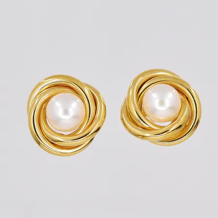 Ett par örhängen, Ø 10,5mm, stoppar saknas, 18K Vikt: 2 g