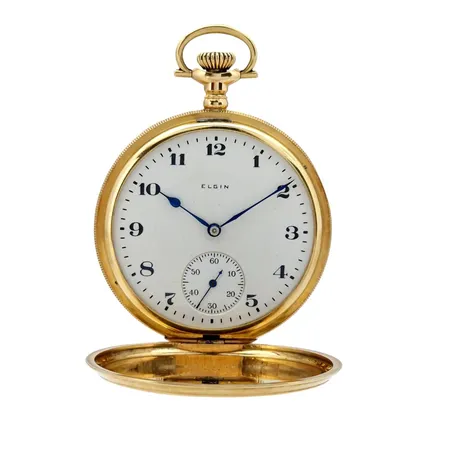 Fickur Elgin, savonette, 14K guld (3 boetter i guld), Ø48,5 mm, manuell - defekt urverk, glas saknas, bruttovikt 79,7g