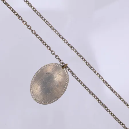 Collier, samiska tecken, kedja ca 68cm, hänge 4,2cm, Jokkmokks tenn, MA, år 1976, tenn