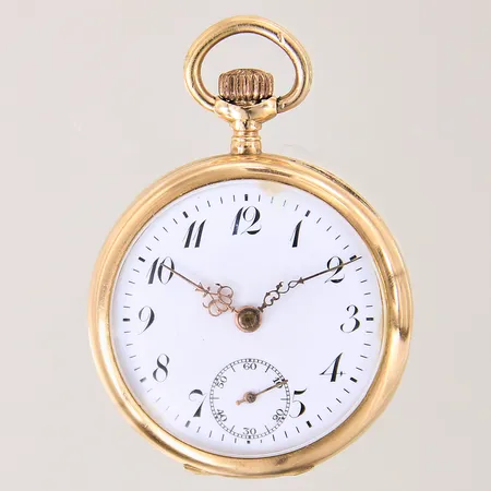 Fickur, 14K, Ø33mm, innerboett i metall, serie-nr: 209498S, går ej, bucklig, bruttovikt: 26,8g