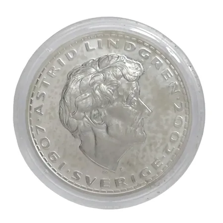 Medalj silver Pippi Långstrump, Astrid Lindgren, 925/1000, 27g Vikt: 27 g