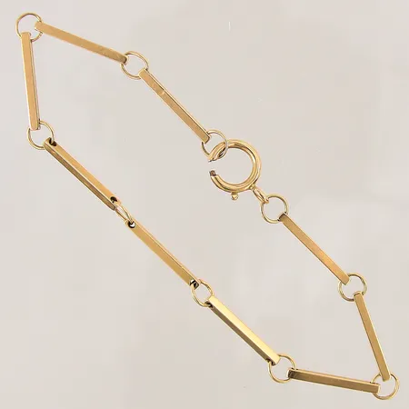 Armband med stavar, längd 23cm, bredd 2mm, repigt, slitna länkdelar, defekt lås,18K Vikt: 12 g