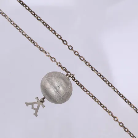 Collier, kula, kedja ca 71cm, hänge 50mm, tenn