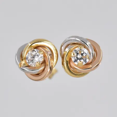 Ett par örhängen, Ø 6mm, vita stenar, 18K Vikt: 0,7 g