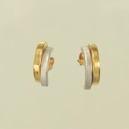 Örhängen, tvåfärgade, längd 9mm, bredd 4mm, snurrebussar förgyllt silver, 18K, 1,2g (1g guld)