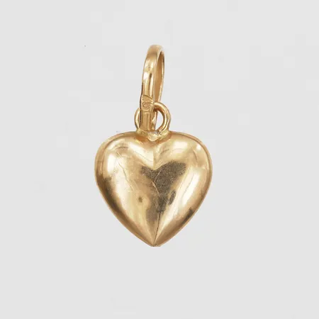 Hänge i form av ett hjärta, längd inkl. ögla: 14mm, bredd: 8mm, ihåligt, bruksslitage, 18K guld. Vikt: 0,3 g