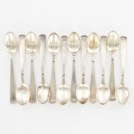 12 kaffeskedar, Rosenholm, ca 12cm, GAB, med etui,  830/1000 Silver Vikt: 194 g