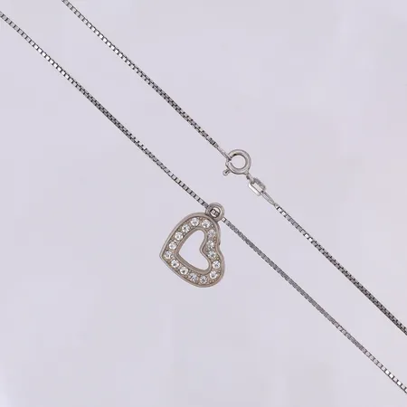 Collier, Venezia, 40cm, hänge hjärta, vita stenar, 835/1000 silver Vikt: 4,7 g