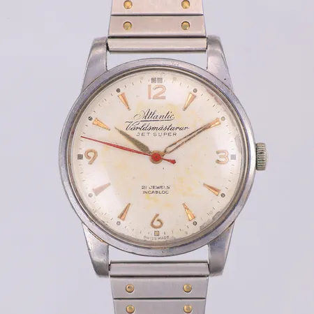 Herrur Atlantic, världsmästarur, Jet super, manuell, Ø36mm, står still, stål, armband, litet viklås, ca 21cm