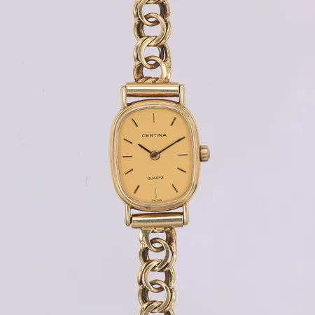 Damur Certina, 16 x 20mm, nr 133 9026 65, 14K, quartz, armband Bismarck, 17,5cm, 14K. Bruttovikt 18,4g Vikt: 18,4 g