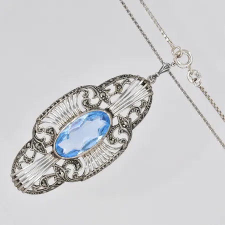 Kedja Venezia, 58cm, bredd 1,2mm, hänge ca 26x60mm, markasiter, blå sten, silver 830/925/1000 Vikt: 16,2 g