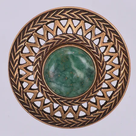 Brosch Kalevala, grön sten, Ø 45mm, brons
