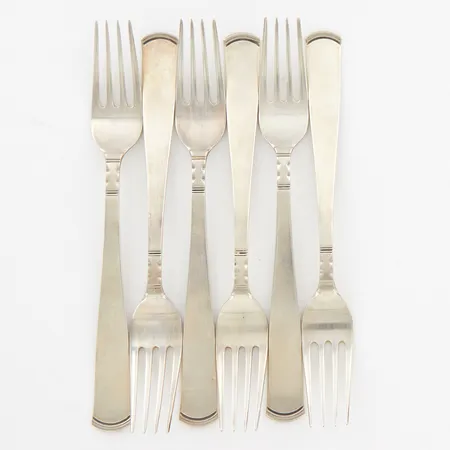 Sex gafflar, modell Rosenholm, 19,5cm, år 1991, silver 830/1000 Vikt: 288,6 g