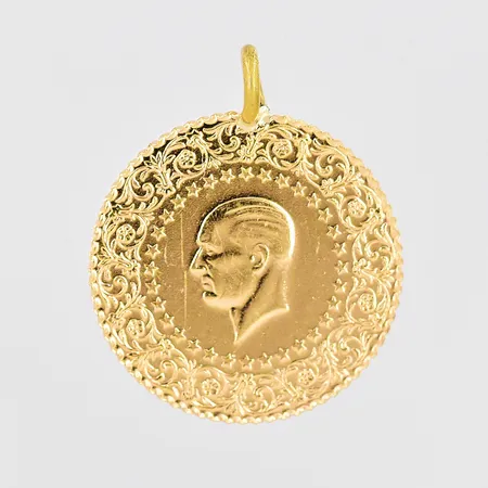Hänge, mynt Attaturk, Ø 12,8mm, 2016, ögla ej i guld, 21K Vikt: 1,8 g