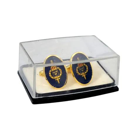 Manschettknappar, ett par, FMV - Försvarets materielverk, mått 21,5x15 mm, gulmetall, sparsamt använda, originaletui