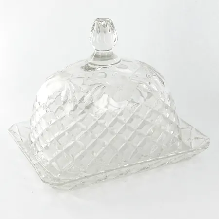 Ostkupa med fat, 21,5 x 16,5cm, Höjd: 16cm, slipat glas, Vikt: 0 g