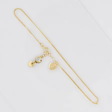 Fotlänk Pansar, 21-22,5cm, bredd 1mm, graverad berlock F/NM Ø 6,7mm, 14K Vikt: 1,6 g