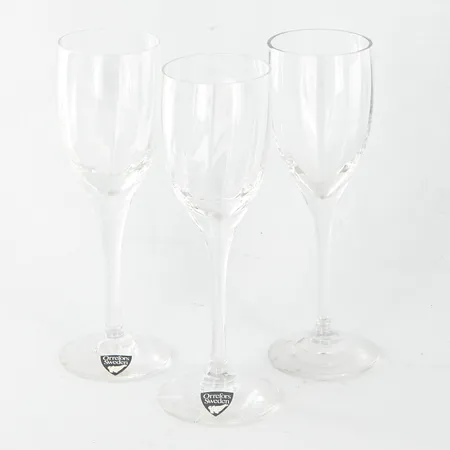 Tre Cognac-/ Konjakglas ur serien Optica, Gunnar Cyrén för Orrefors, höjd: 13cm,  Skickas med paket.