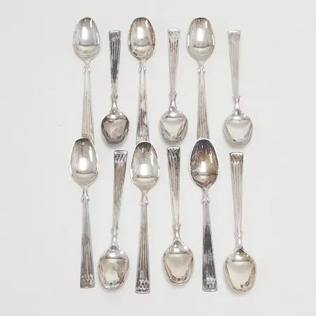 12 Kaffeskedar, modell: Arvsilver, längd: 114mm, TH Marthinsen, Norge, missfärgade, silver, 830/1000, etui Vikt: 115,8 g