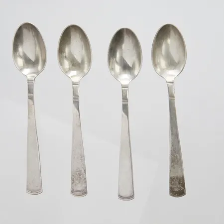 4 Kaffeskedar, modell: Rosenholm, längd: 120mm, GAB, Stockholm, 1962, repiga, missfärgade, silver, 830/1000 Vikt: 61,4 g