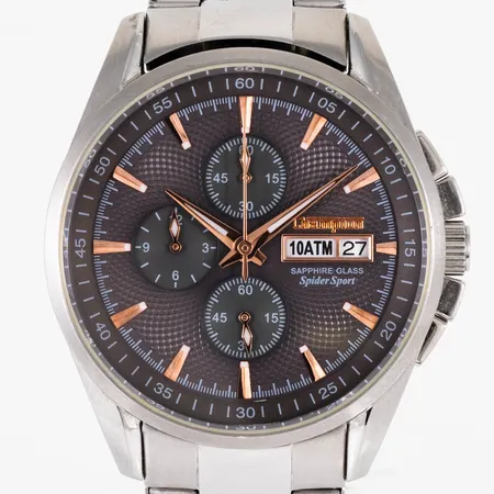 Herrur Champion Spider Sport, Boett Ø 43mm, Ref.nr. C3347, stållänk (extralänkar medföljer), quartz, kronograf, datum, Går ej, batteribyte krävs? Inga tillbehör.