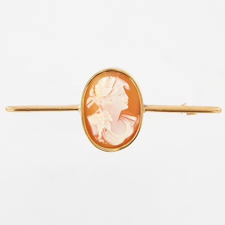 Brosch med came, 19x25mm, defekt saknar nål, gravyr, 18K 