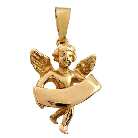 Hänge Ängel, 18K guld, Guldfynd, längd inkl. ögla 24 mm, bredd 12 mm, tjocklek 4 mm, ograverad, fint skick Vikt: 2,8 g