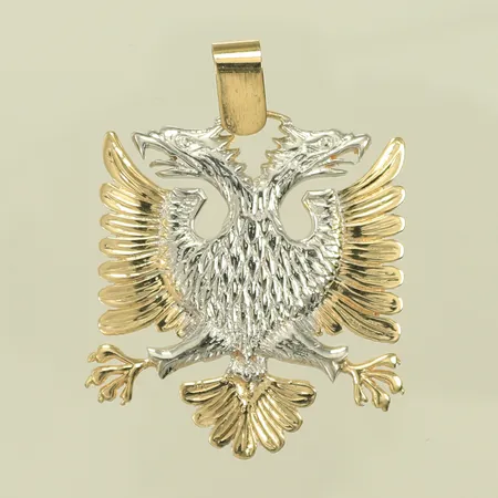 Hänge, tvåfärgat, längd 5cm inkl ögla, bredd 36mm, 14K, 11,6g Vikt: 11,6 g