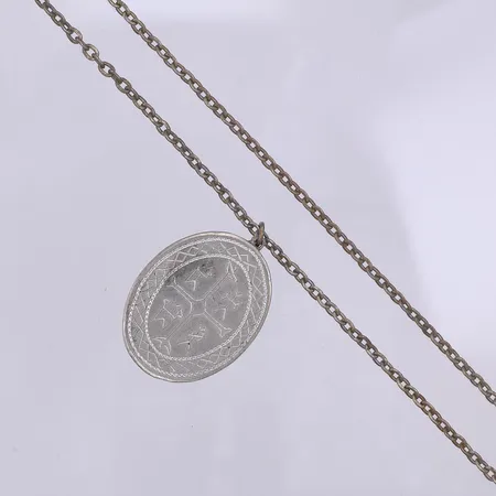 Collier, ceremonitrumma, kedja ca 69cm, hänge 4,5cm, Jokkmokks tenn år 1976, tenn