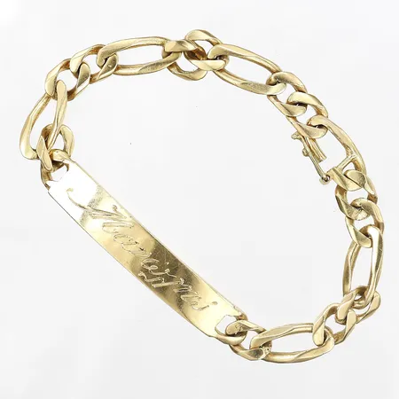Armband med platta, gravyr, längd 21cm, bredd 10mm, 18K guld Vikt: 33 g