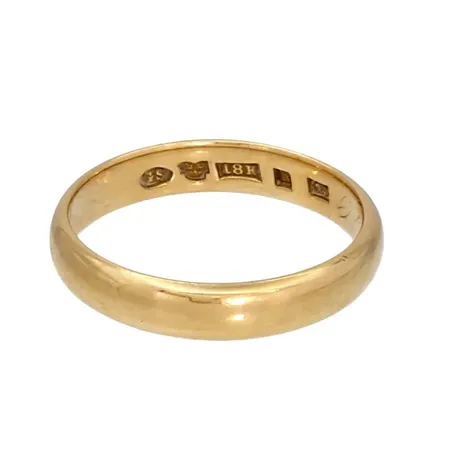 Ring, 18K guld, slät modell, GS, svensk kontrollstämpel, Ø20½ mm, bredd 4,3 mm, gravyr Vikt: 5,9 g