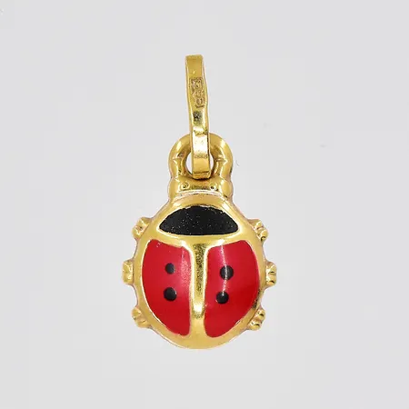 Hänge, nyckelpiga, emaljdetaljer, 7x14mm inklusive ögla, 18K Vikt: 0,2 g