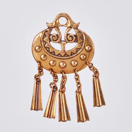 Brosch Kalevala Mångudinnan, längd ca 5cm, bredd ca 28mm, Brons