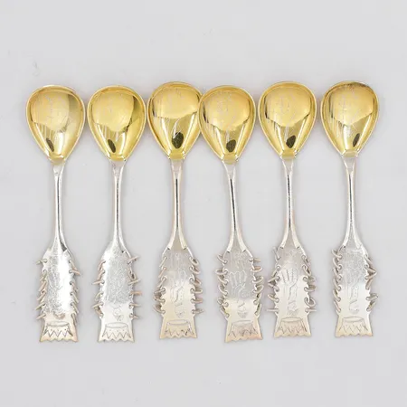 6 Kaffeskedar, modell Lappsked, längd 11cm, Cesons, silver 830/1000  Vikt: 78,1 g