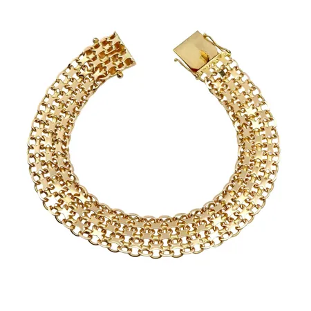 Armband X-länk, 18K guld, treradig modell, Brofod Aktiebolaget (ABD), Falköping, svensk kontrollstämpel, längd knäppt 18,5 cm, bredd 12,5 mm, uppbyggnad 1,5 mm, fint skick Vikt: 21,7 g