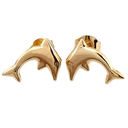 Örhängen Delfiner, 18K guld, längd 9 mm, bredd 9 mm, olika ploppar, fint skick Vikt: 0,6 g