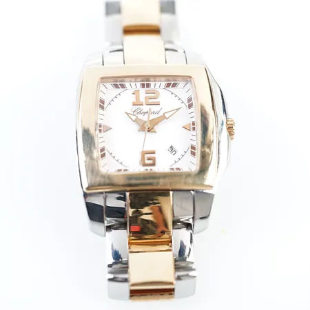 Damur Chopard, two O Ten, länk ca 16cm (kort), serienr: 1252802, ref:846, midsize, bredd boett: ca 33mm, stål/guld 18K, quartz, innermått 13,5cm safirglas, datum, inga tillbehör, batteribyte krävs Vikt: 0 g