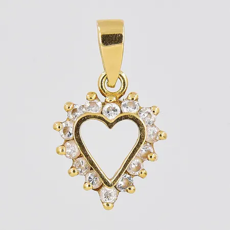 Hänge hjärta, ca 9,5x15,5mm inklusive ögla, vita stenar, 18K Vikt: 0,6 g