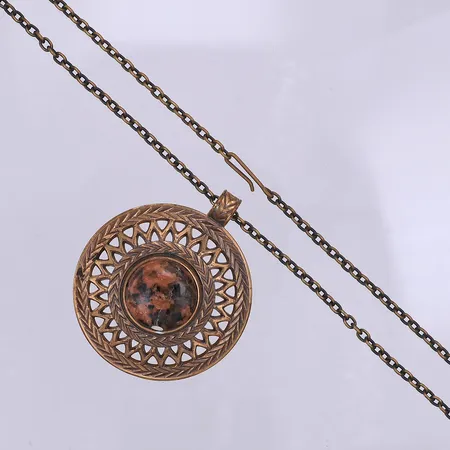 Collier Kalevala, kedja 68cm, hänge, granit, 50mm, brons