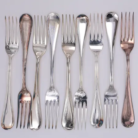 9 Bordsgafflar, modell rundad Svensk, 17,8cm, GAB år 1987-2006, 830/1000 silver Vikt: 331,8 g