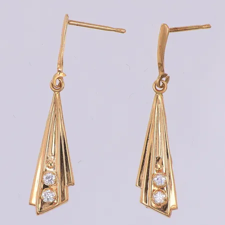 Ett par örhängen, vita stenar, 30mm, saknar stoppar, 18K Vikt: 1 g