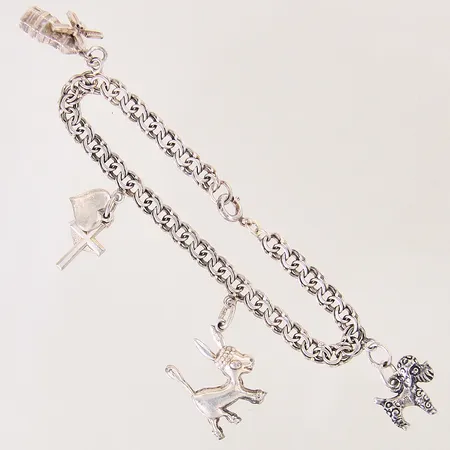 Armband Bismarck med fyra berlocker, längd 16,5cm, bredd 5mm, silver 835/1000 Vikt: 11,3 g