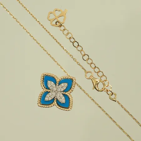 Halskedja med integrerat hänge, längd 48cm, bredd 1-19mm, 14K, 4,5g bruttovikt (guldvikt ca 2,3g)