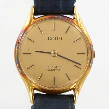 Damur Tissot Ø22mm, quartz, 18K i boett med läderband, defekt saknar krona