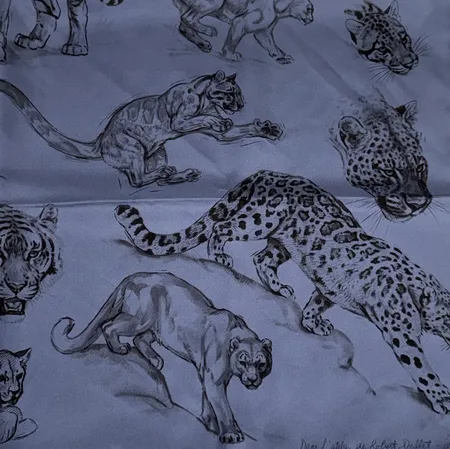 Scarf Hermès, ''Dans l'atelier de Robert Dallet'', design Robert Dallet, siden, mått ca 88x88cm, något lösa trådar, inga övriga tillbehör