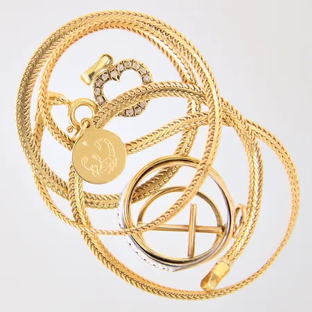 Guldsmycken, delvis vitguld, små diamanter, bucklor, skevheter, skador, 18K Vikt: 12,4 g