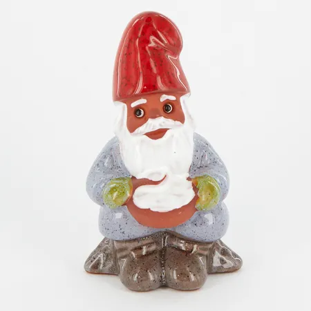 Figurin, Tomte med gröt, design Rolf Berg, Torshälla Sweden, höjd ca 11cm, etikettmärkt