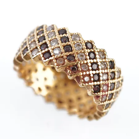 Ring m röda och vita stenar, stl 17(53), bredd 8,5mm, 21k Vikt: 7 g