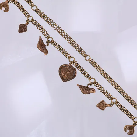 Collier, Kalevala, två radigt, ca 70cm, 7 hängen, brons